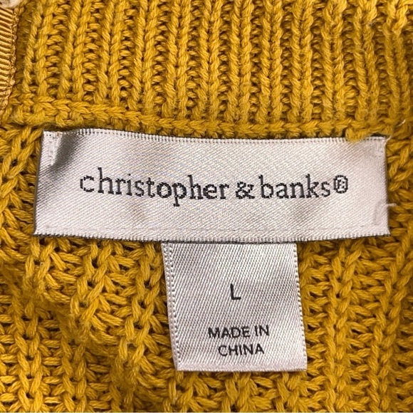 LARGE CHRISTOPHER AND BANKS SWEATER LONG SLEEVE YELLOW GREEN COTTON BLEND - Picture 10 of 12